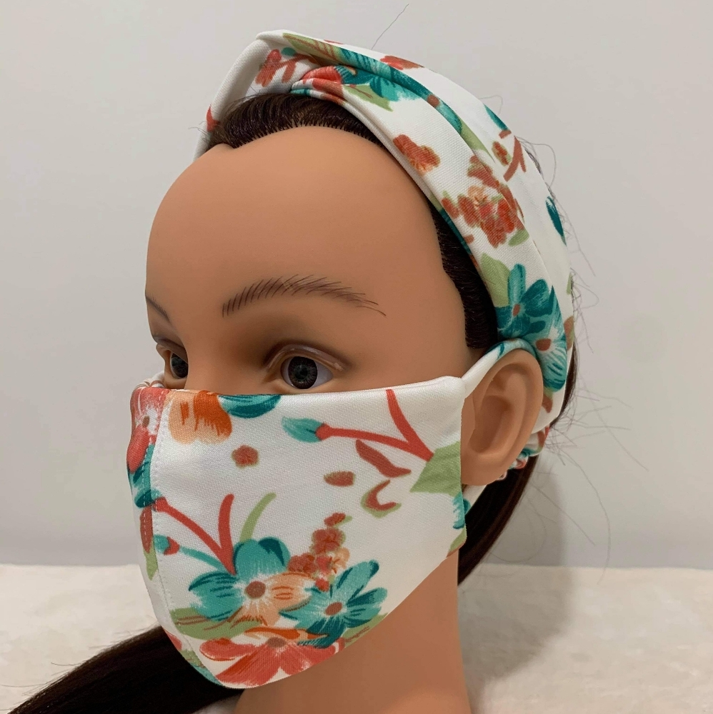 Boho Top Knot Headband and Facemask Set